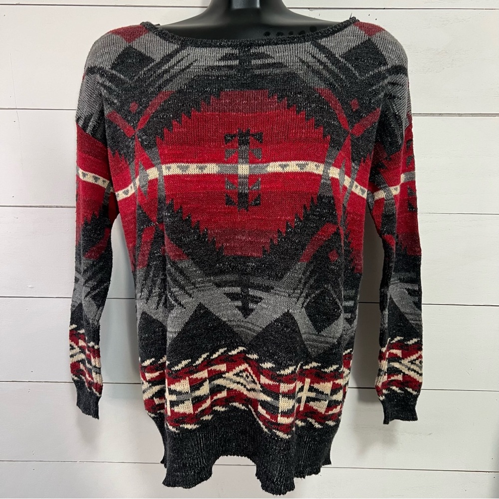 Denim And Supply Ralph Lauren Sweater Women M Gray Red Aztec Southwest Pullover